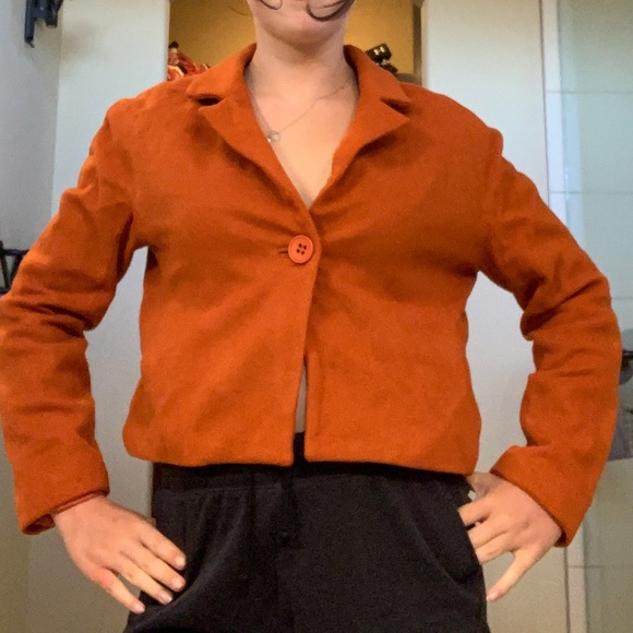 Gloria Gaudette Cropped Orange Blazer with Pockets and Button Size US 12 - Picture 5 of 7